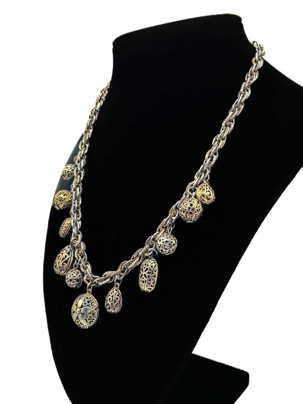 Gold Filigree Charm Statement Necklace